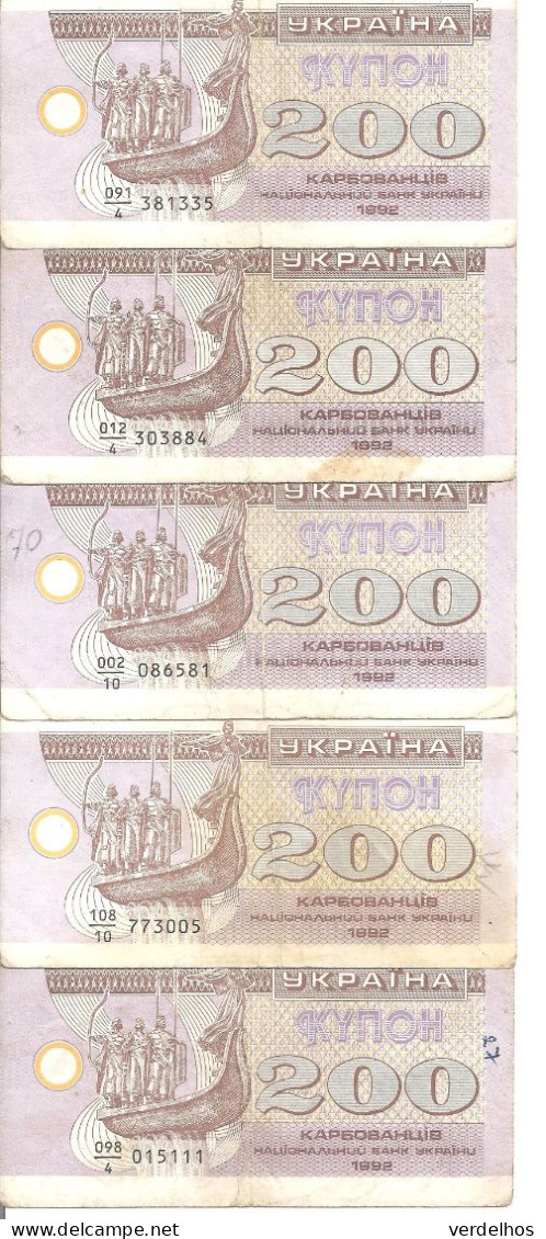 UKRAINE 200 KARBOVANTSIV 1992 VF P 89 ( 5 Billets ) - Ucraina