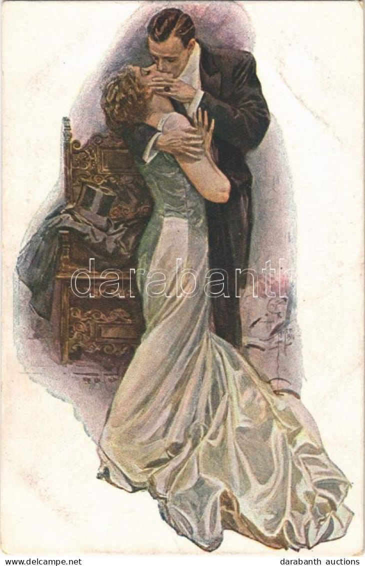 ** T2/T3 Romantic Couple Art Postcard. M.J.S. 024. S: Harrison Fisher (fl) - Unclassified