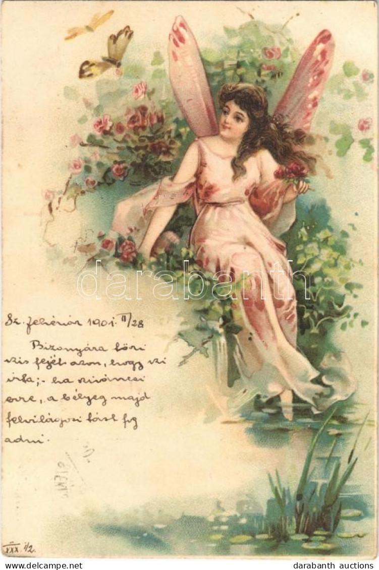T2 1901 Butterfly Lady Art Postcard. Litho - Unclassified