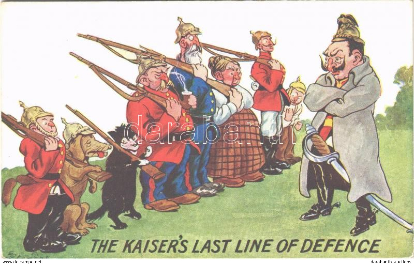 ** T2/T3 WWI "The Kaiser's Last Line Of Defence" Wilhelm II Mocking Anti-German Military Propaganda Art Postcard - Unclassified