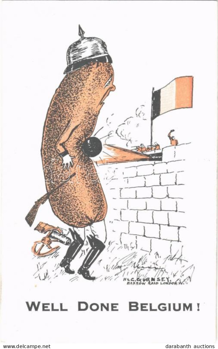 ** T2/T3 Well Done Belgium! Wilhelm II Mocking Anti-German Propaganda Art Postcard, Sausage - Ohne Zuordnung