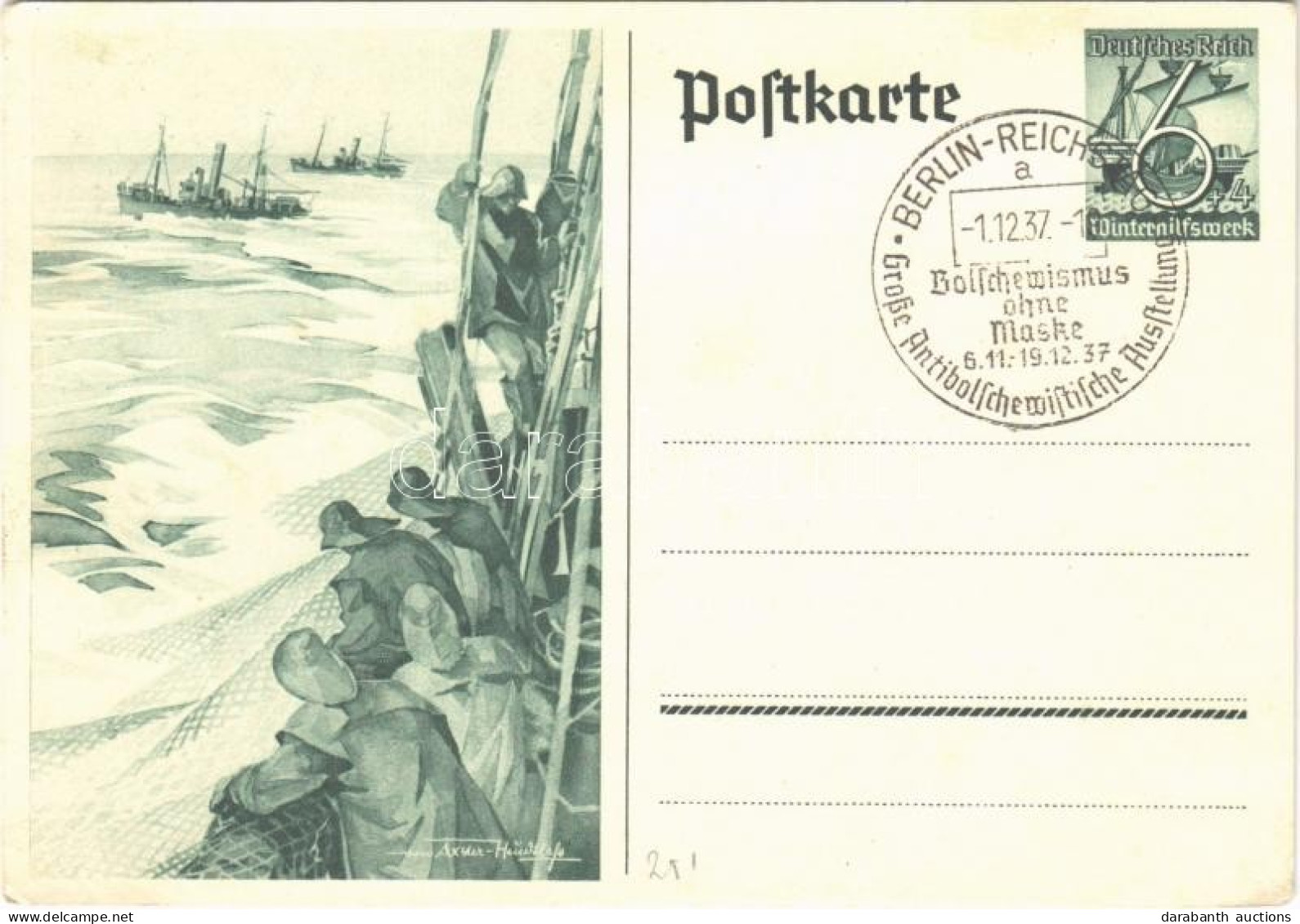 * T2/T3 Winterhilfswerk (WHW) / NSDAP German Nazi Party Propaganda Postcard; 6+4 Ga. S: Axster-Heudtlaß + "1937 Bolschew - Unclassified