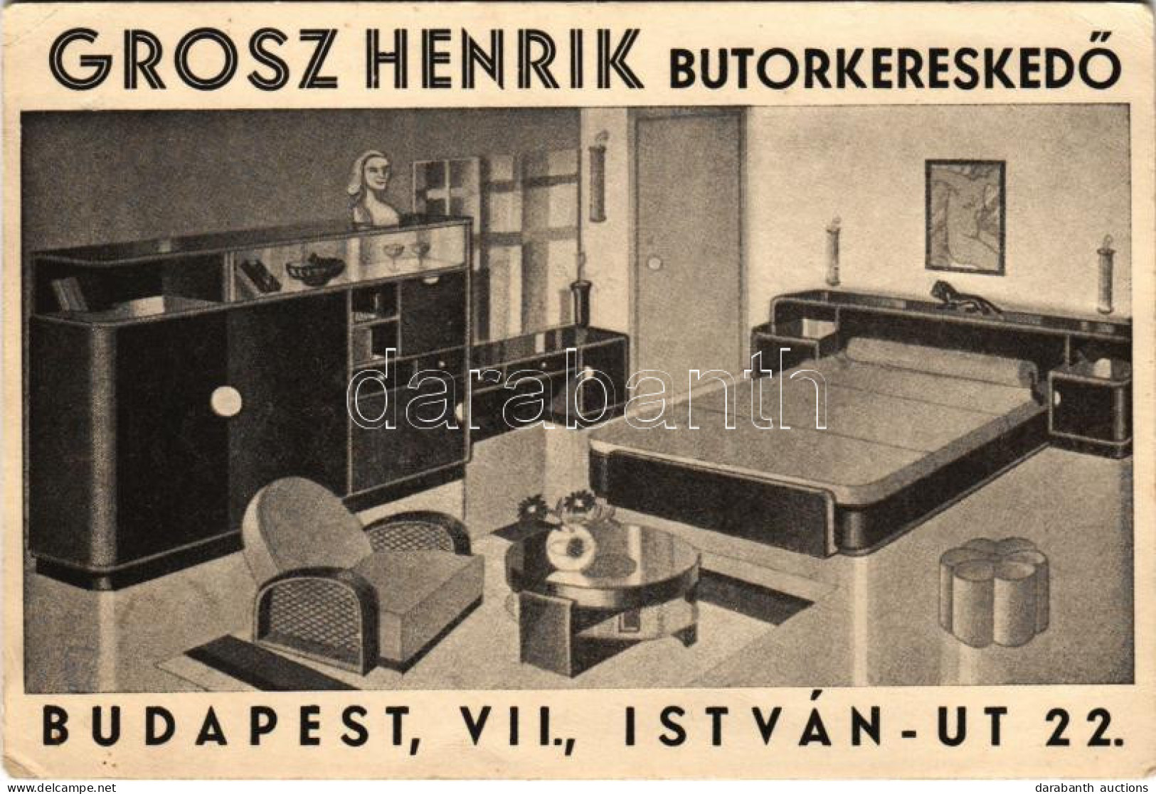 ** T2/T3 Grosz Henrik Bútorkereskedő Reklámlapja. Budapest, István út 22. / Hungarian Furniture Shop Advertisement Card  - Unclassified