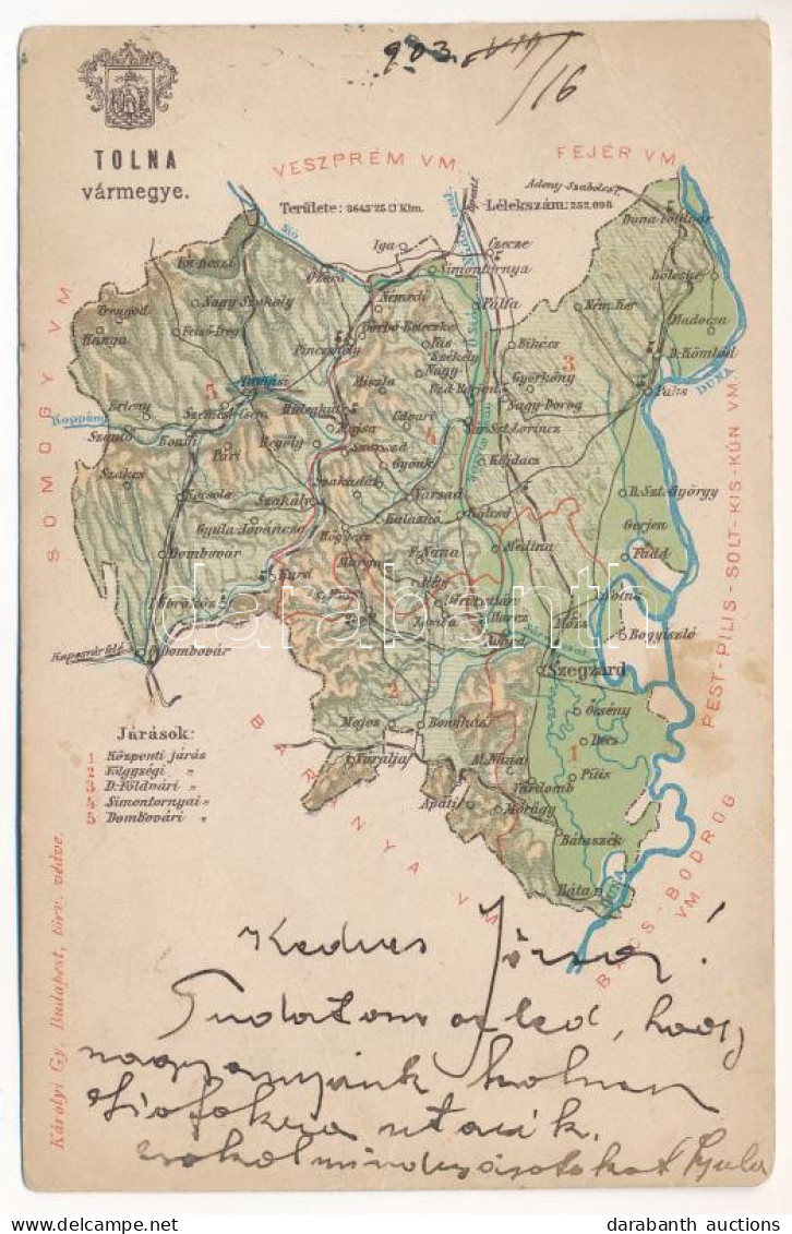 T3 1903 Tolna Vármegye Térképe. Kiadja Károlyi Gy. / Map Of Tolna County (EB) - Zonder Classificatie