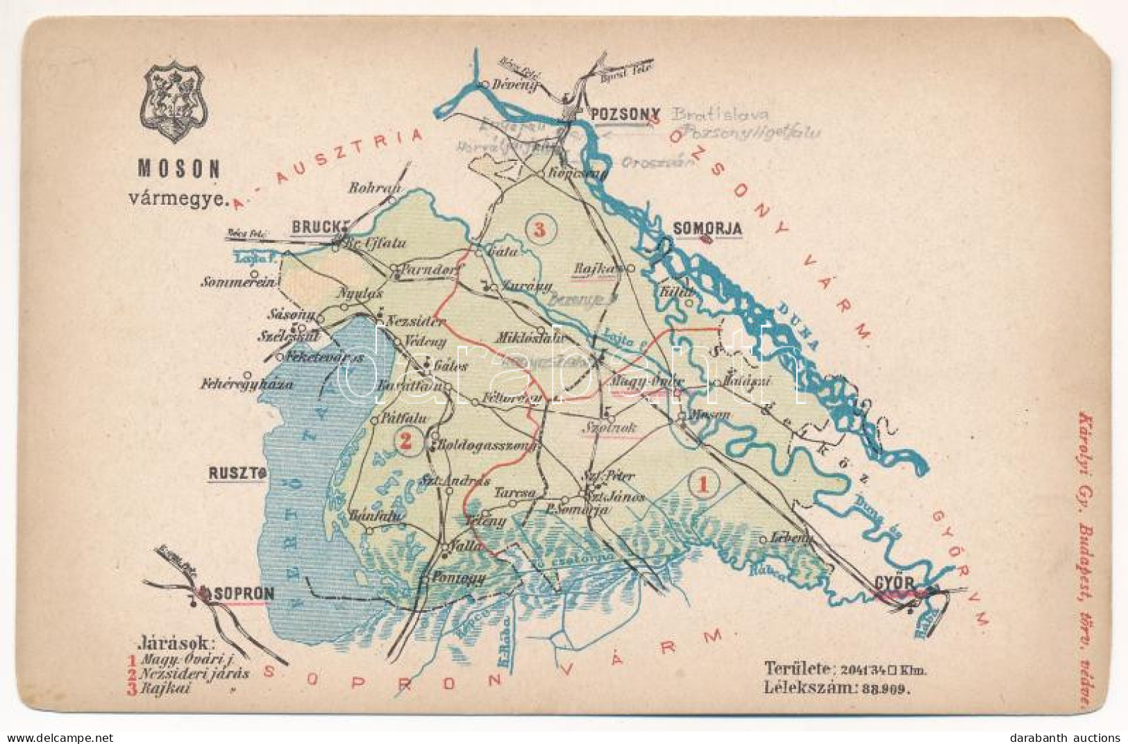 ** T3 Moson Vármegye Térképe. Kiadja Károlyi Gy. / Map Of Moson County (EM) - Zonder Classificatie