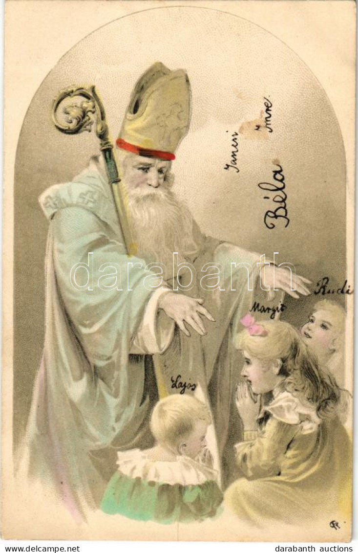 T2/T3 Mikulás Gyerekekkel / Saint Nicholas With Children. Litho (fl) - Unclassified