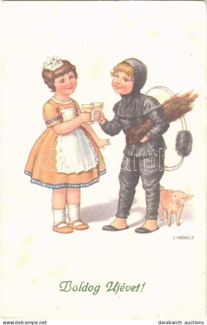 T2/T3 Boldog Újévet! / New Year Greeting Art Postcard With Chimney Sweeper And Pig. M.M. Nr. 1345. S: J. Kränzle (fl) - Non Classés