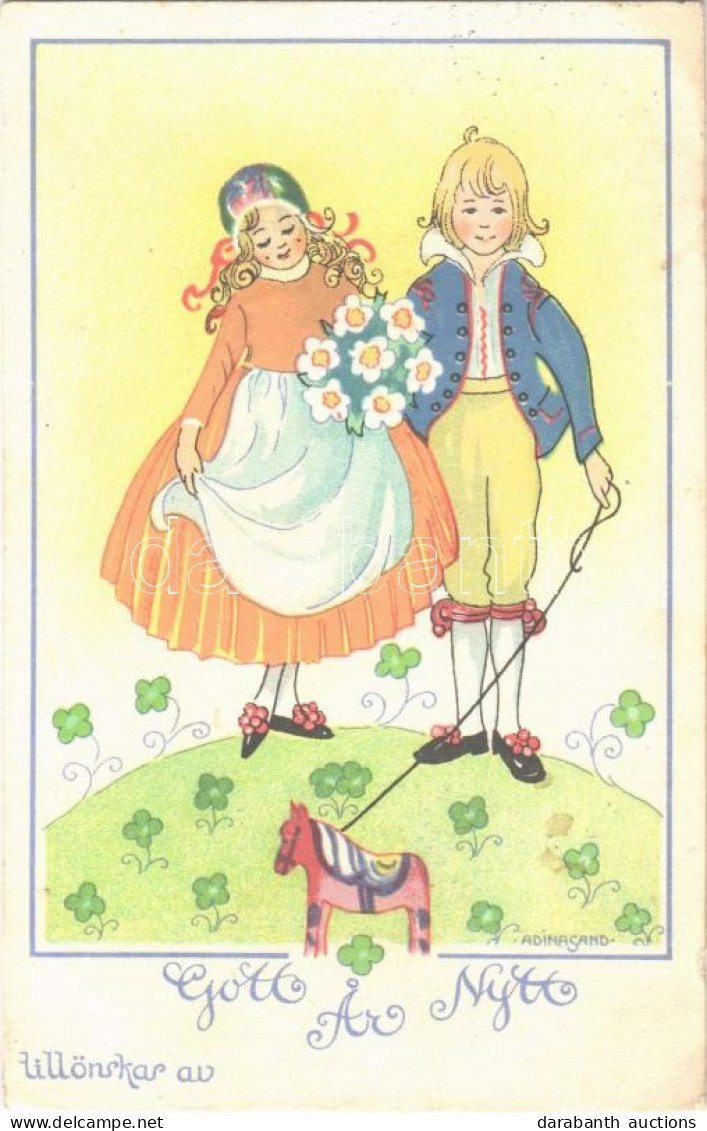 T2/T3 1926 Gott Nytt Ar / Swedish New Year Greeting Art Postcard S: Adina Sand (fl) - Unclassified