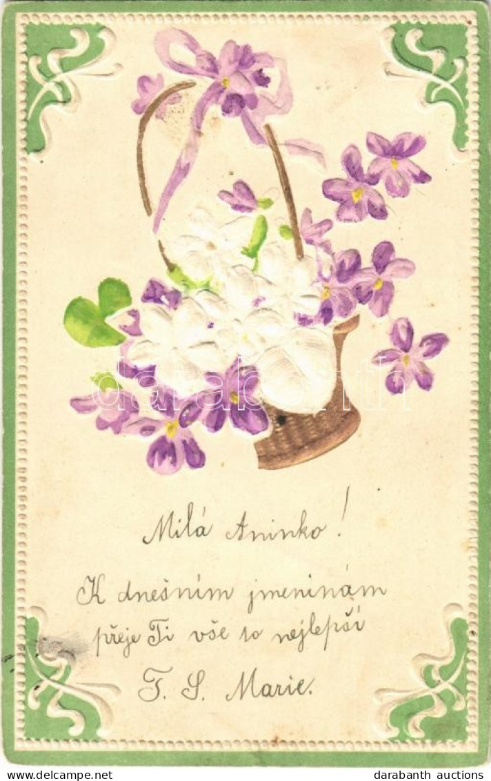 T4 1906 Art Nouveau, Floral Emb. Litho Greeting Card (apró Lyuk / Tiny Pinhole) - Unclassified