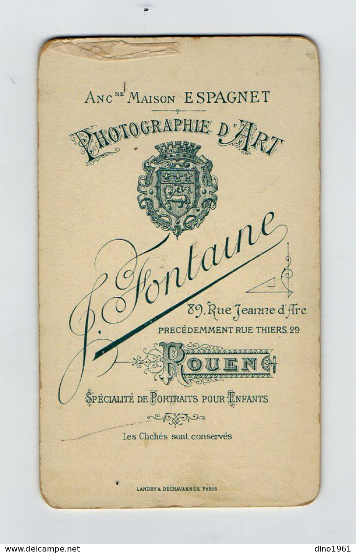 PHOTO 573 - Photo Originale 6,5 X 10,5 Type CDV - Photographie D'Art J. FONTAINE à ROUEN Rue Jeanne D'Arc - Anonieme Personen