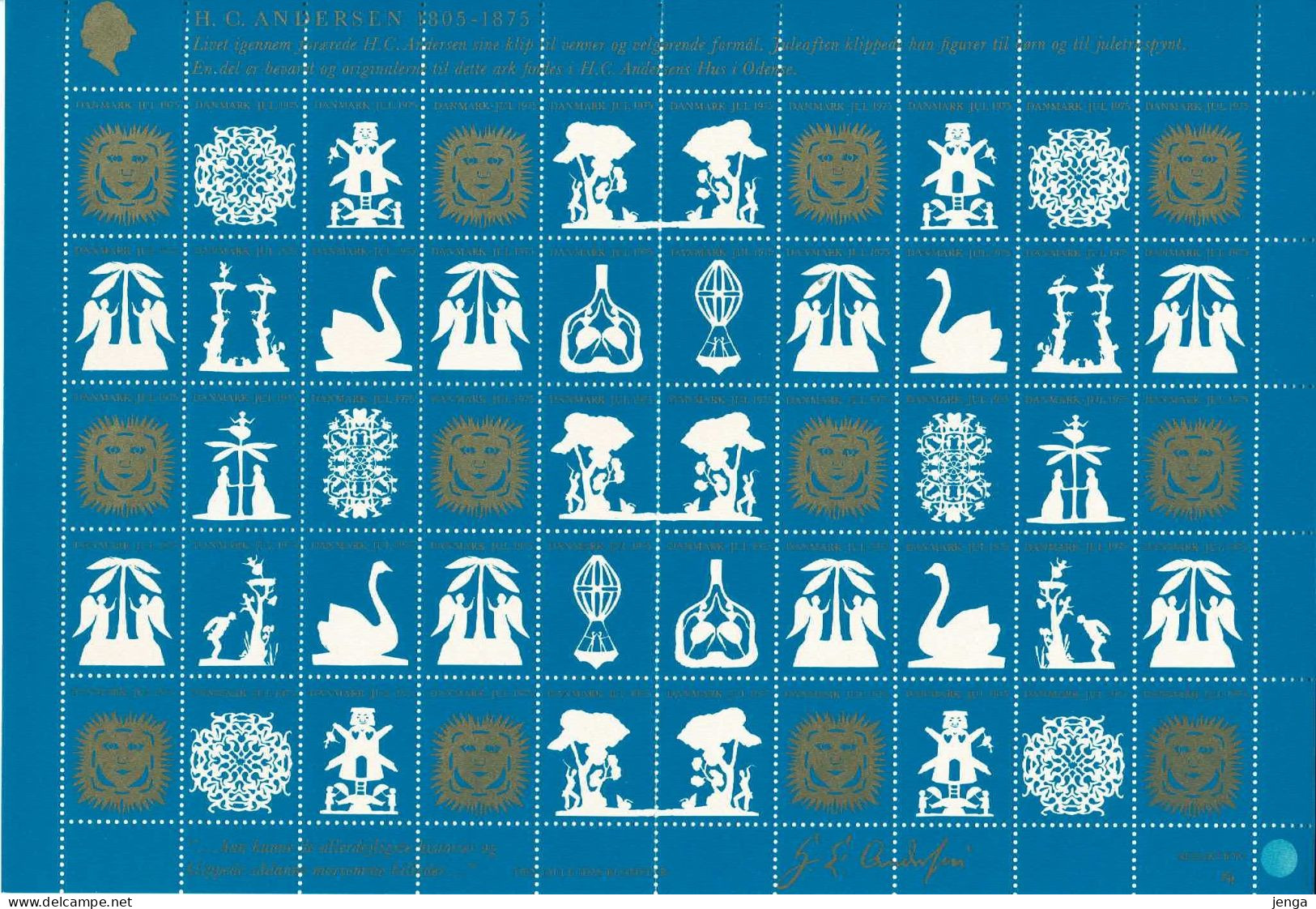 Denmark; Christmas Seals.  Full Sheet 1975; Hans Christian Andersen; Papercut.   MNH (**). - Feuilles Complètes Et Multiples