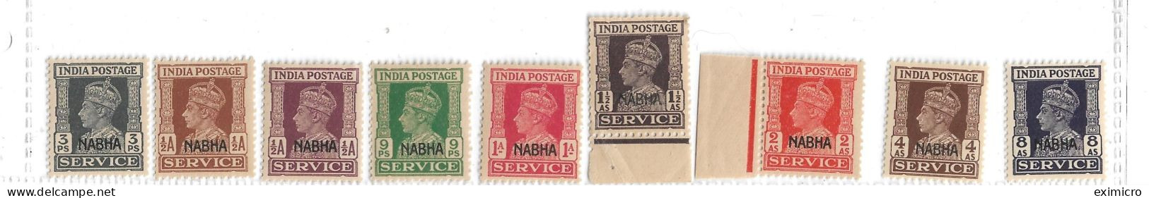 INDIA - NABHA 1940 - 1943 OFFICIALS SET TO 8a SG O55/O65  UNMOUNTED MINT Cat £23+ - Nabha