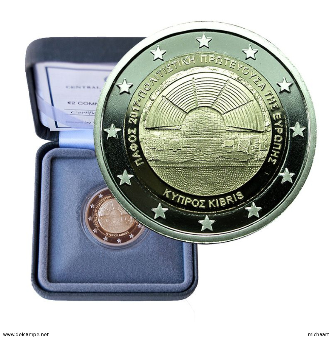 Cyprus Coin 2 Euro Paphos 2017 Proof Commemorative Bimetallic CoA + Box 01559 - Chypre