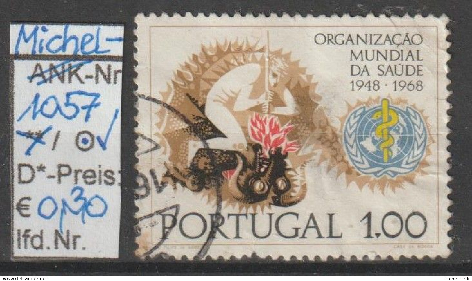 1968 - PORTUGAL - SM "20 Jahre WHO" 1,00 E Mehrf. - O Gestempelt - S.Scan (port 1057o) - Oblitérés