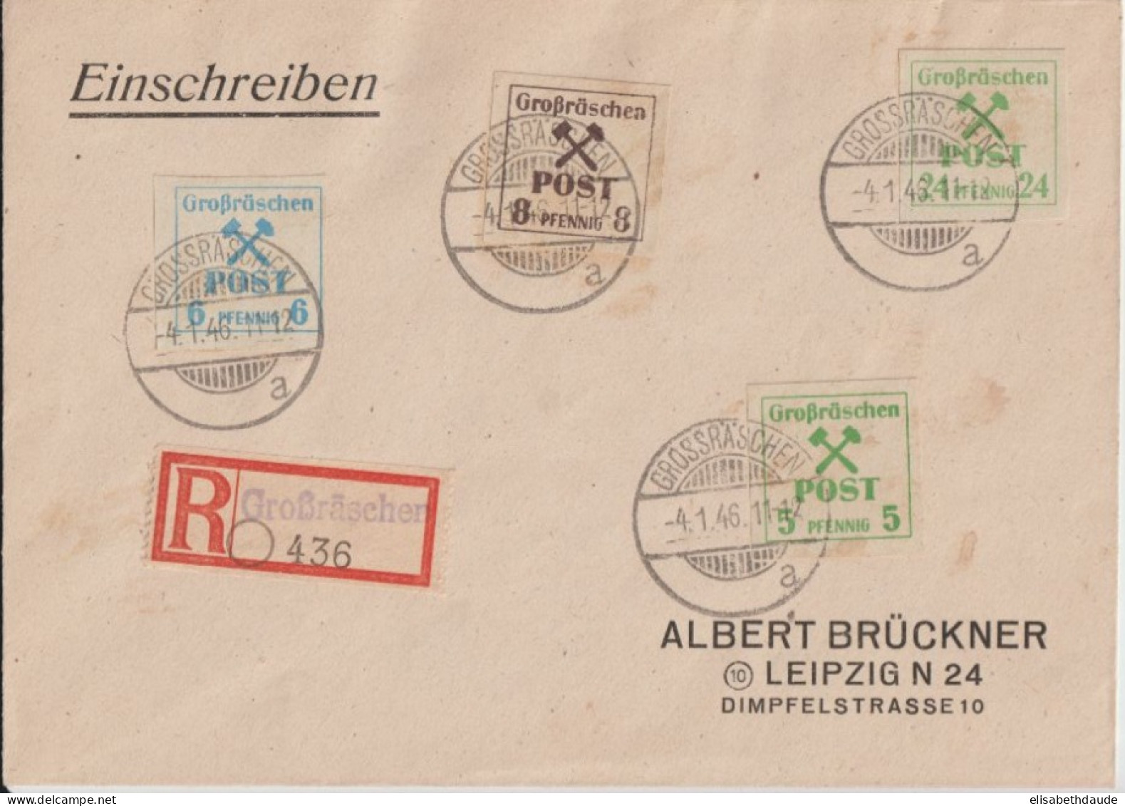 1946 - POSTE LOCALE GROSSRÄSCHEN - ENVELOPPE RECOMMANDEE => LEIPZIG - Briefe U. Dokumente