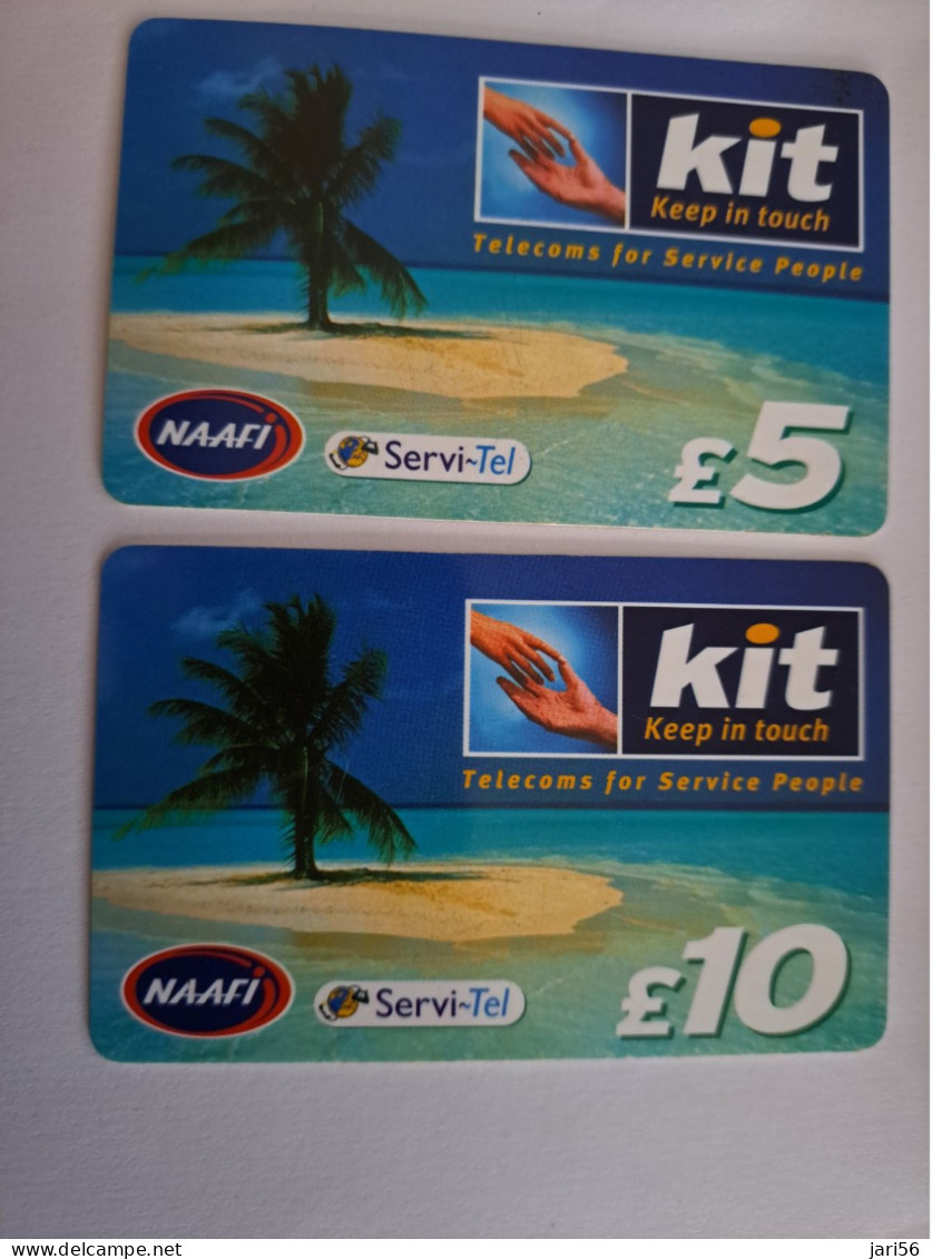 GREAT BRETAGNE/ 5 + 10  POUND/ KIT/ NAAFI SERVI TEL / BEACH ISLAND /PALMTREE   /  **15731 ** - BT Overseas Issues