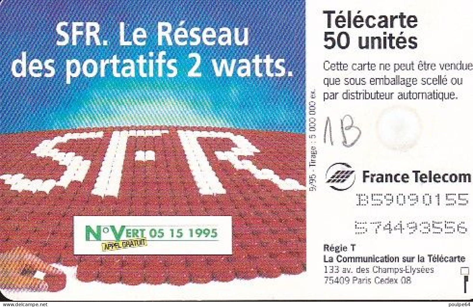 F590 - 09/1995 - SFR " Portatif 2 Watts " - 50 GEM -  - (verso : N° Deux Lignes En Haut) - 1995