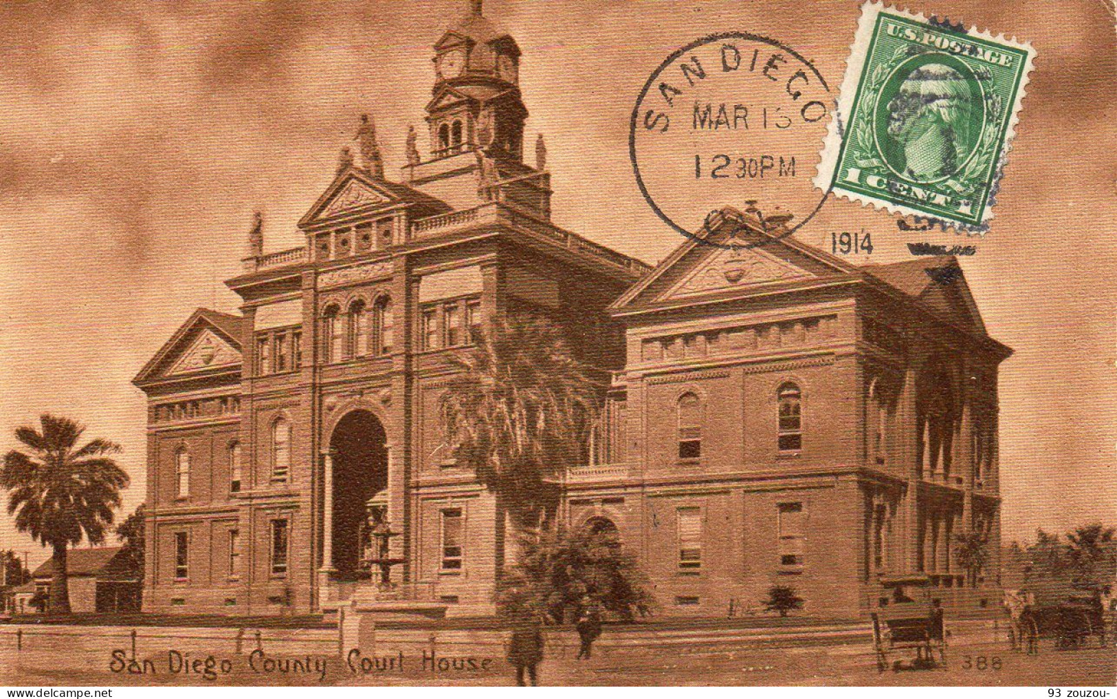 SAN DIEGO .County Court House  .carte Albumine, Rare, Impeccable  Et Vierge. 1914 . - San Diego