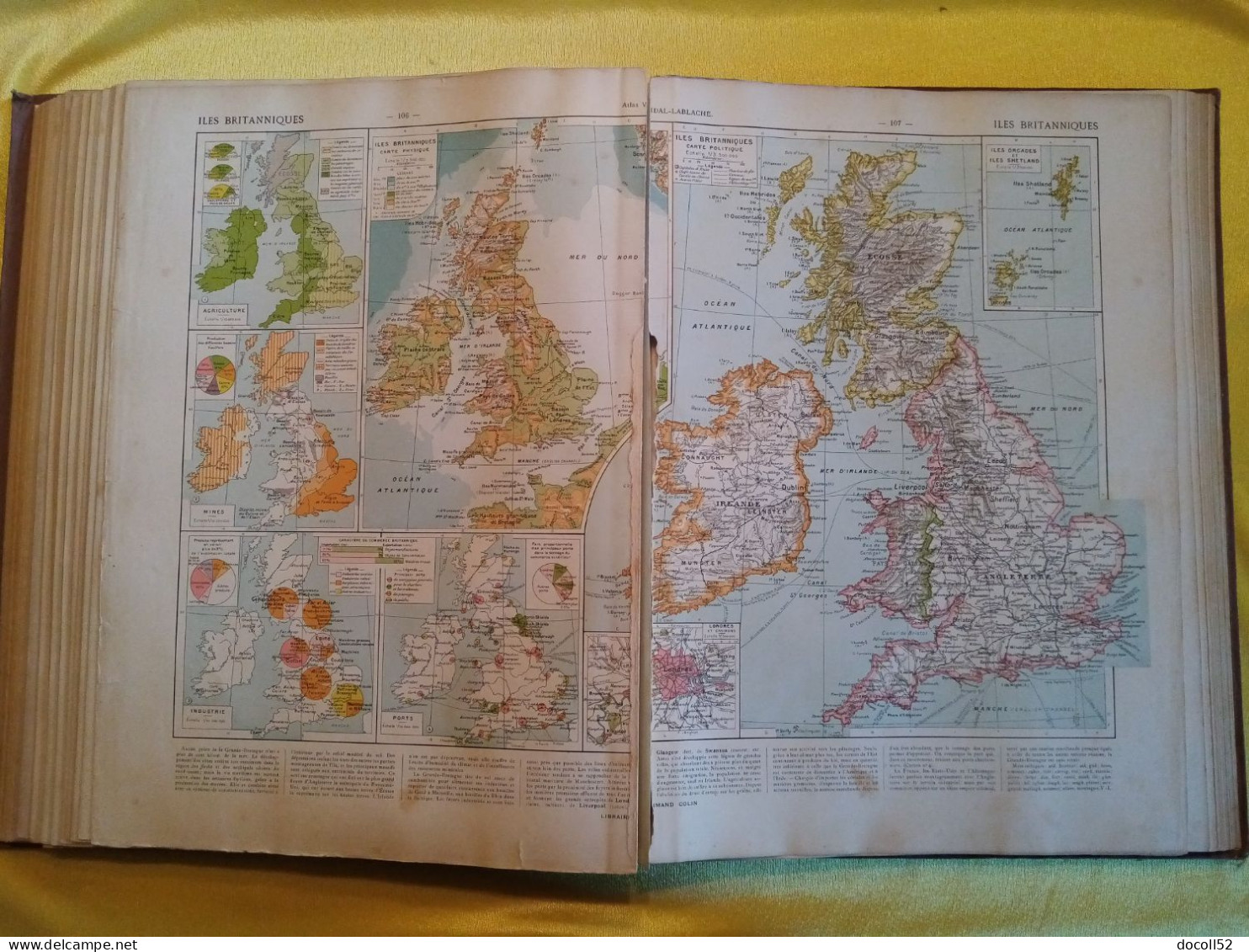 GRAND ATLAS GENERAL VIDAL- LABLACHE DE 1912 PAGES DONT DOUBLES SUR ONGLETS 420 CARTES ET CARTONS - ARMAND COLIN