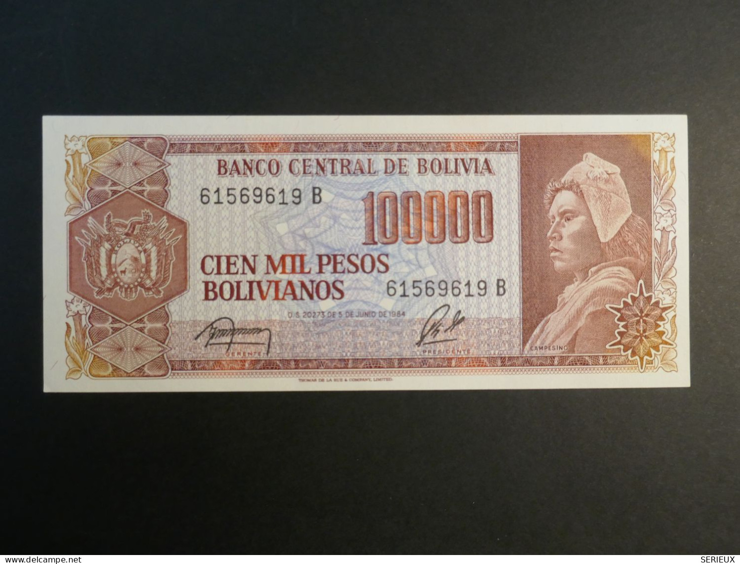 H30  BOLIVIA   BILLET ANCIEN 1984 +TTB +100000  PESOS   ++NEUF +++ - Bolivien