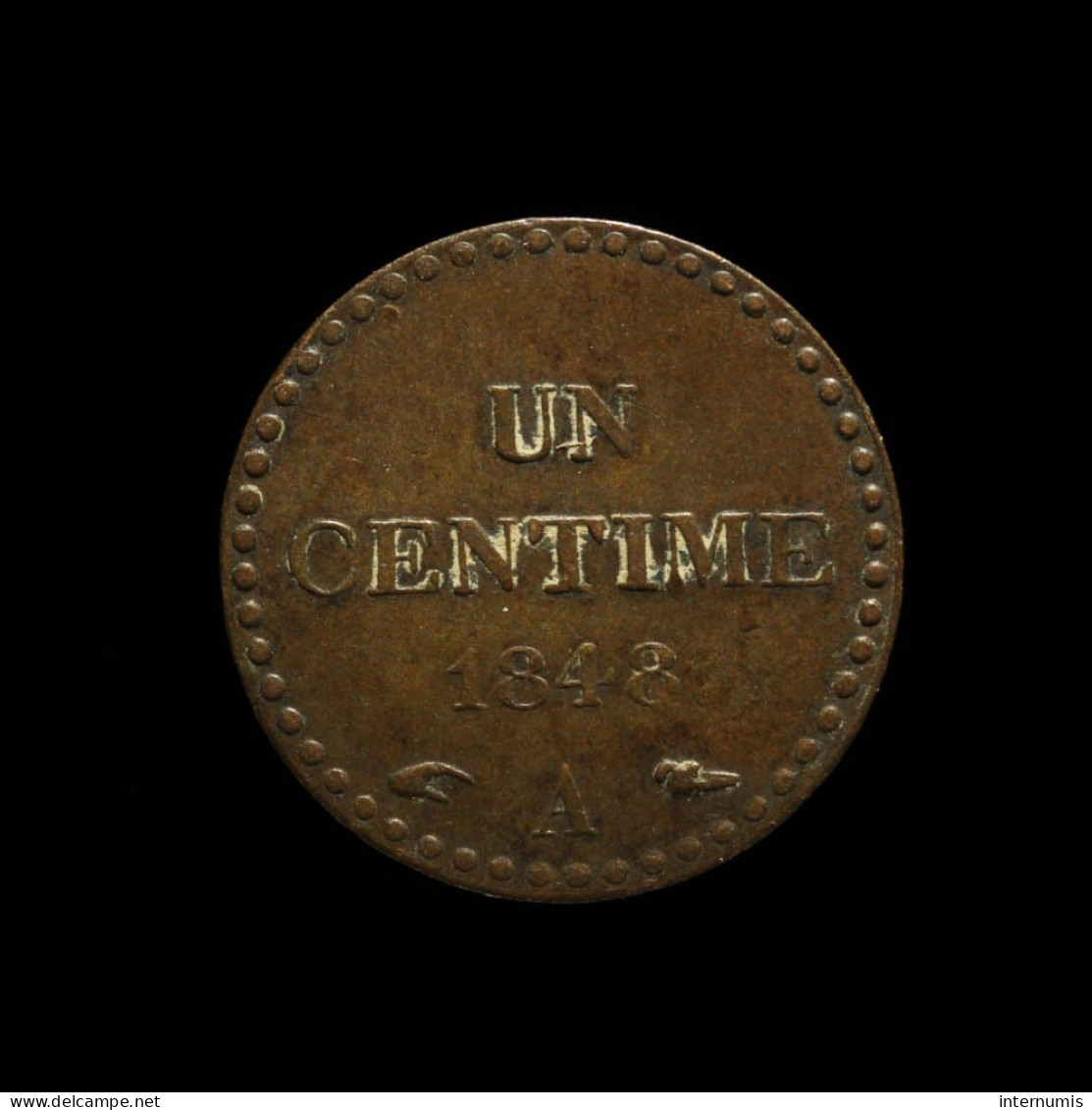 France, 1 Centime, 1848, A - Paris, Bronze, TTB+ (EF), KM#754,G.84, F.101/1 - 1 Centime