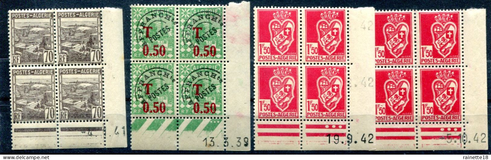 Algérie              ,  164 **-178**-Taxes 28** Blocs De 4 , Coins Datés - Unused Stamps