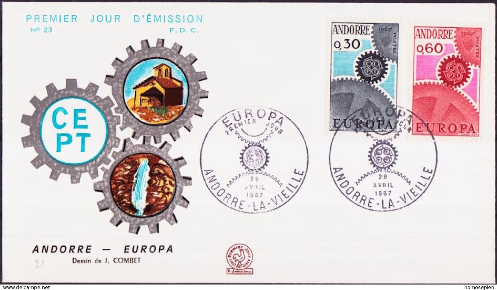 Europa CEPT 1967Andorre Français - Andorra FDC3 Y&T N°179 à 180 - Michel N°199 à 200 - 1967