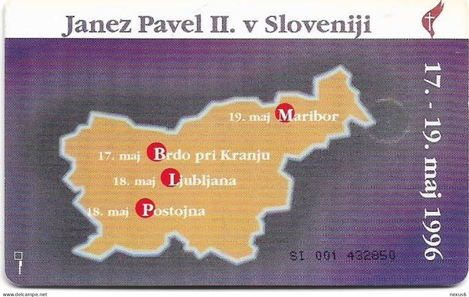 Slovenia - Telekom Slovenije - Papež Janez Pavel II, Gem1A Symm. Black, 05.1996, 50Units, 80.000ex, Used - Slovenia