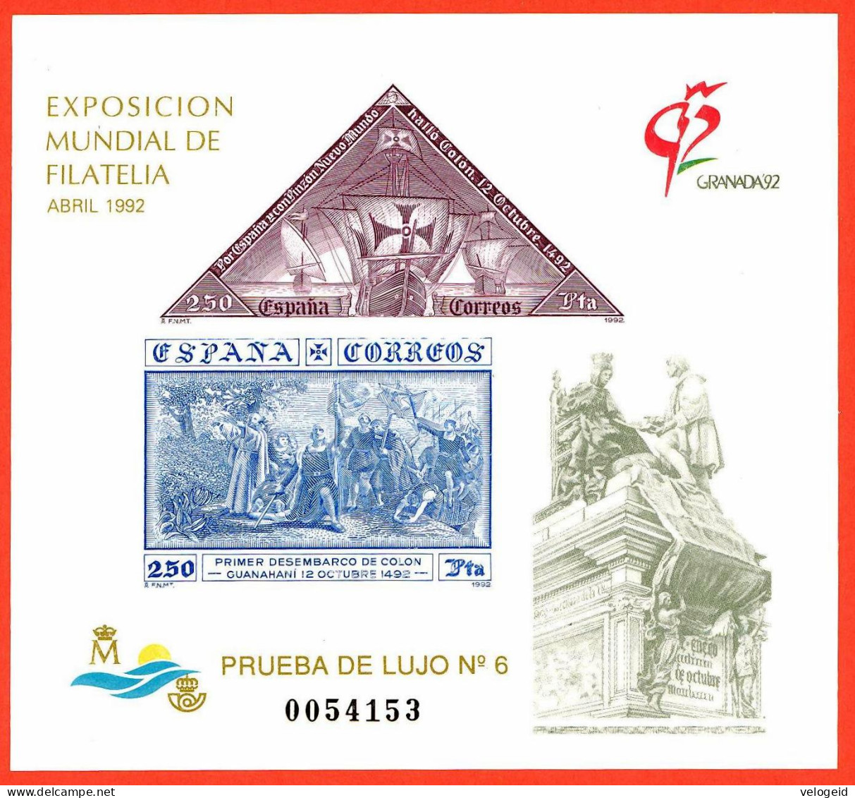 España. Spain. 1992. PO. Exposicion Mundial De Filatelia. GRANADA '92 - Blocs & Hojas