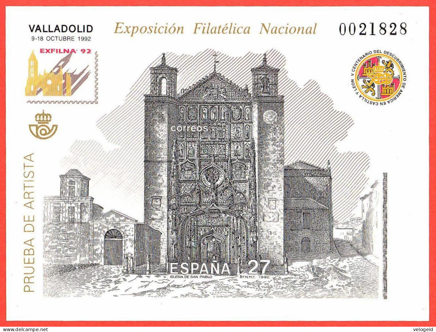 España. Spain. 1992. PO. Exposicion Filatelica Nacional. EXFILNA '92. Valladolid - Blocs & Hojas