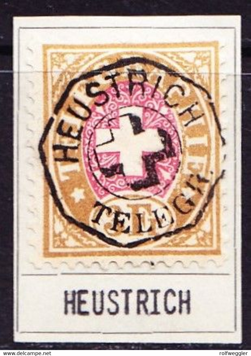 Um 1881 3 FR Telegraphen Marke, Faserpapier. Braun/rosa Mit Telegraphen-Hotelstempel HEUSTRICH. - Telegraafzegels