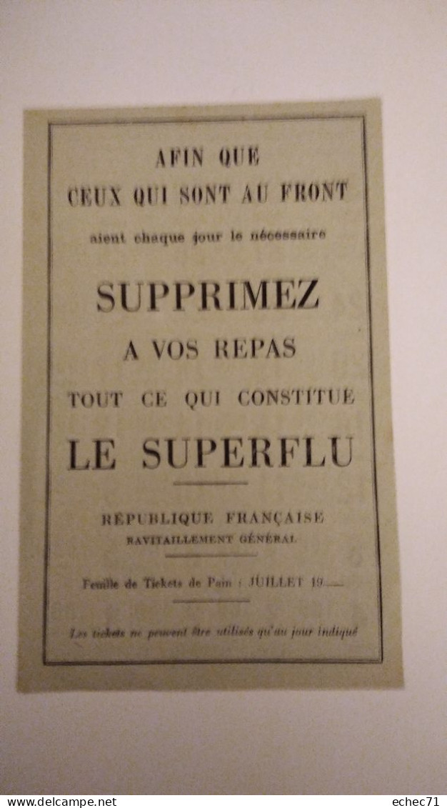 Ticket Rationnement Pain Juillet 19.... Pas De Date - Altri & Non Classificati