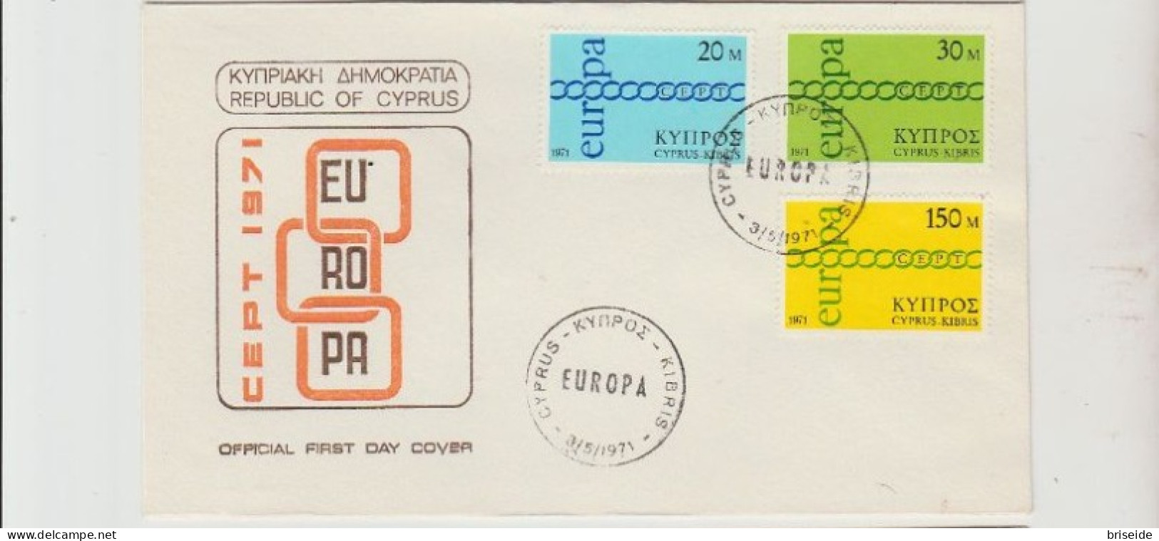 1971 N. 1 BUSTA EUROPA CEPT PREMIERJOUR D'E MISSION FIRST DAY COVER ERSTTAGSBRIEF 1°GIORNO EMISSION CYPRUS - 1971