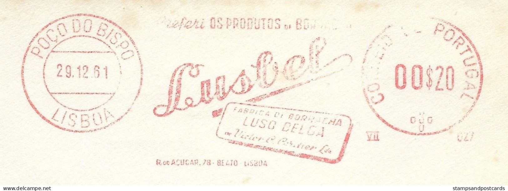 Portugal EMA Cachet Rouge Lusbel 1961 Usine Caoutchouc Portugaise-belge Portugal Belgium Rubber Factory Meter Franking - Maschinenstempel (EMA)