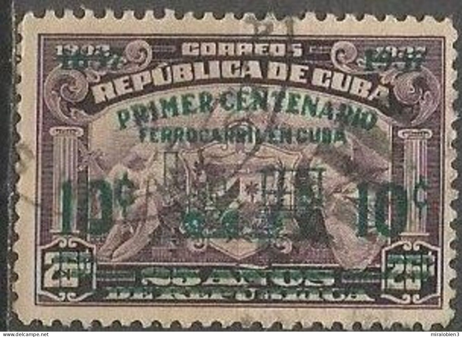 CUBA CENTENARIO DEL FERROCARRIL YVERT NUM. 254 USADO - Oblitérés