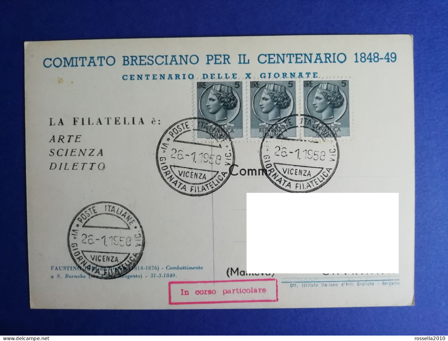 Cartolina 1958 ITALIA BRESCIA CENTENARIO X GIORNATE VG IN CORSO PARTICOLARE Italy Postcard Italien Ansichtskarten - Manifestazioni