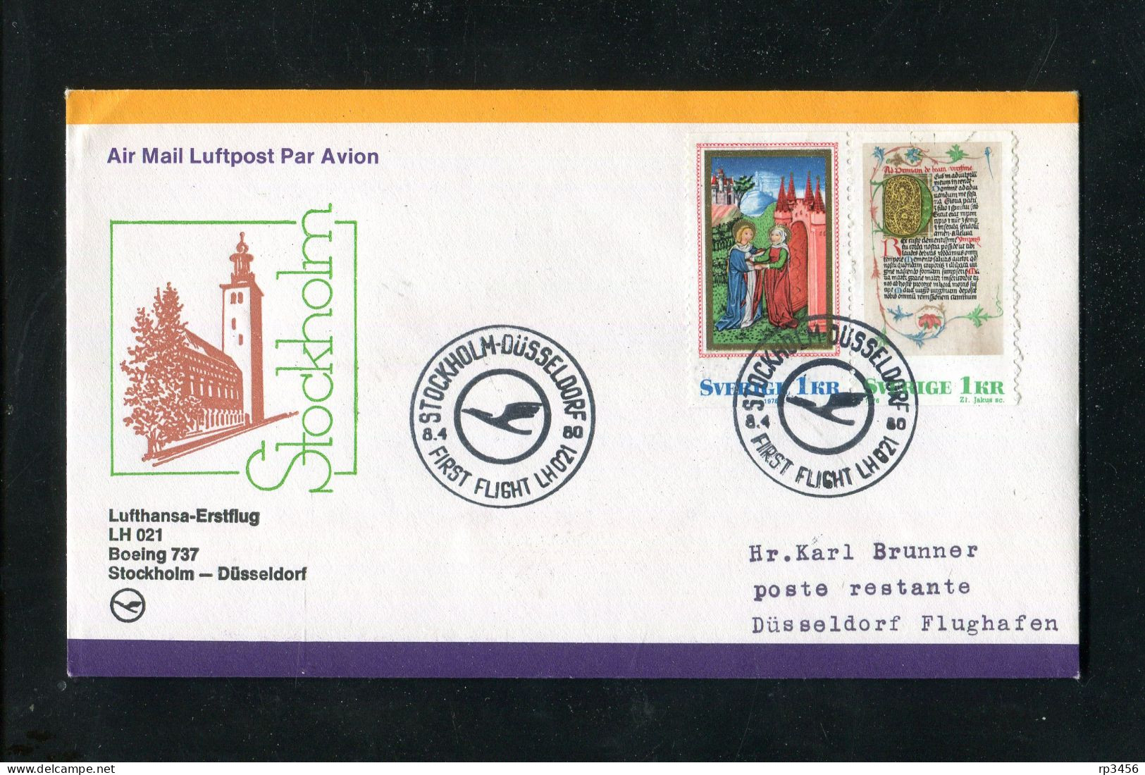 "SCHWEDEN" 1980, Erstflugbrief LH 021 Mit Boeing 737 "Stockholm-Duesseldorf" (1479) - Storia Postale