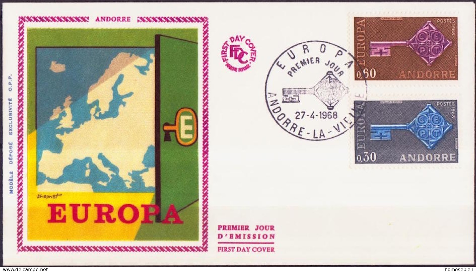 Europa CEPT 1968 Andorre Français - Andorra FDC3 Y&T N°188 à 189 - Michel N°208 à 209 - 1968