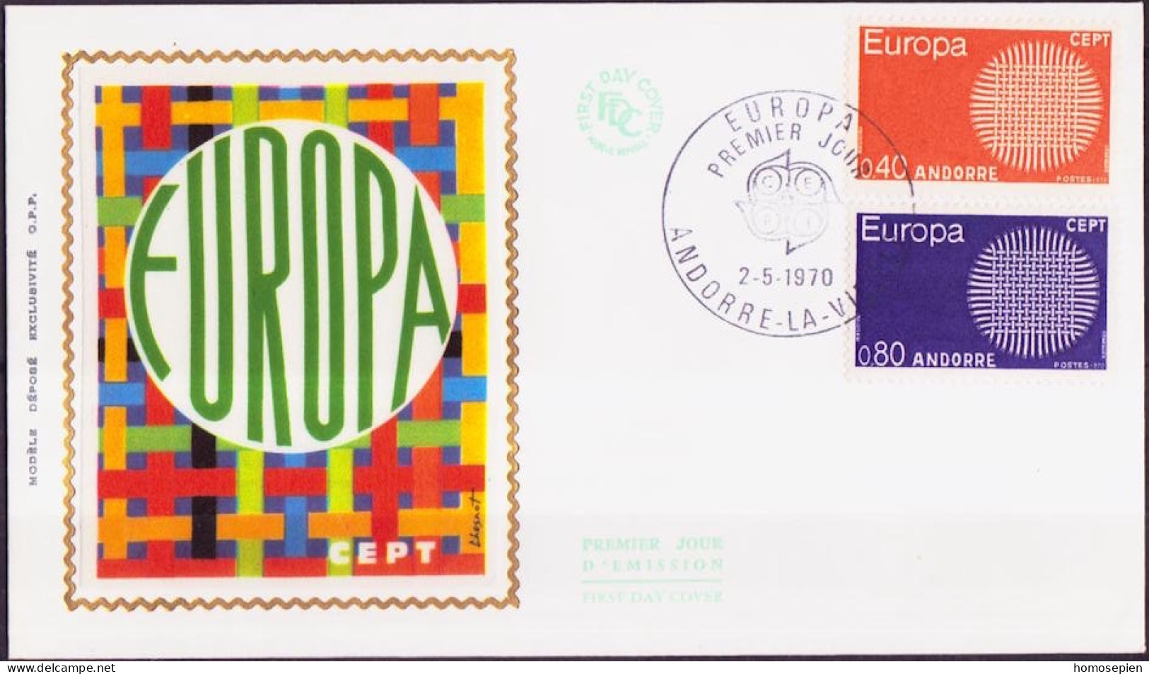 Europa CEPT 1970 Andorre Français - Andorra FDC2 Y&T N°202 à 203 - Michel N°222 à 223 - 1970