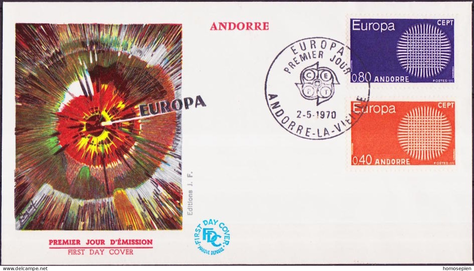 Europa CEPT 1970 Andorre Français - Andorra FDC6 Y&T N°202 à 203 - Michel N°222 à 223 - 1970