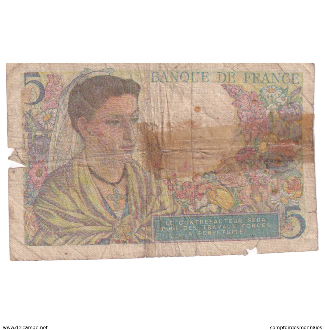 France, 5 Francs, 1945, L.129, B, Fayette:F5.6, KM:98b - 5 F 1943-1947 ''Berger''