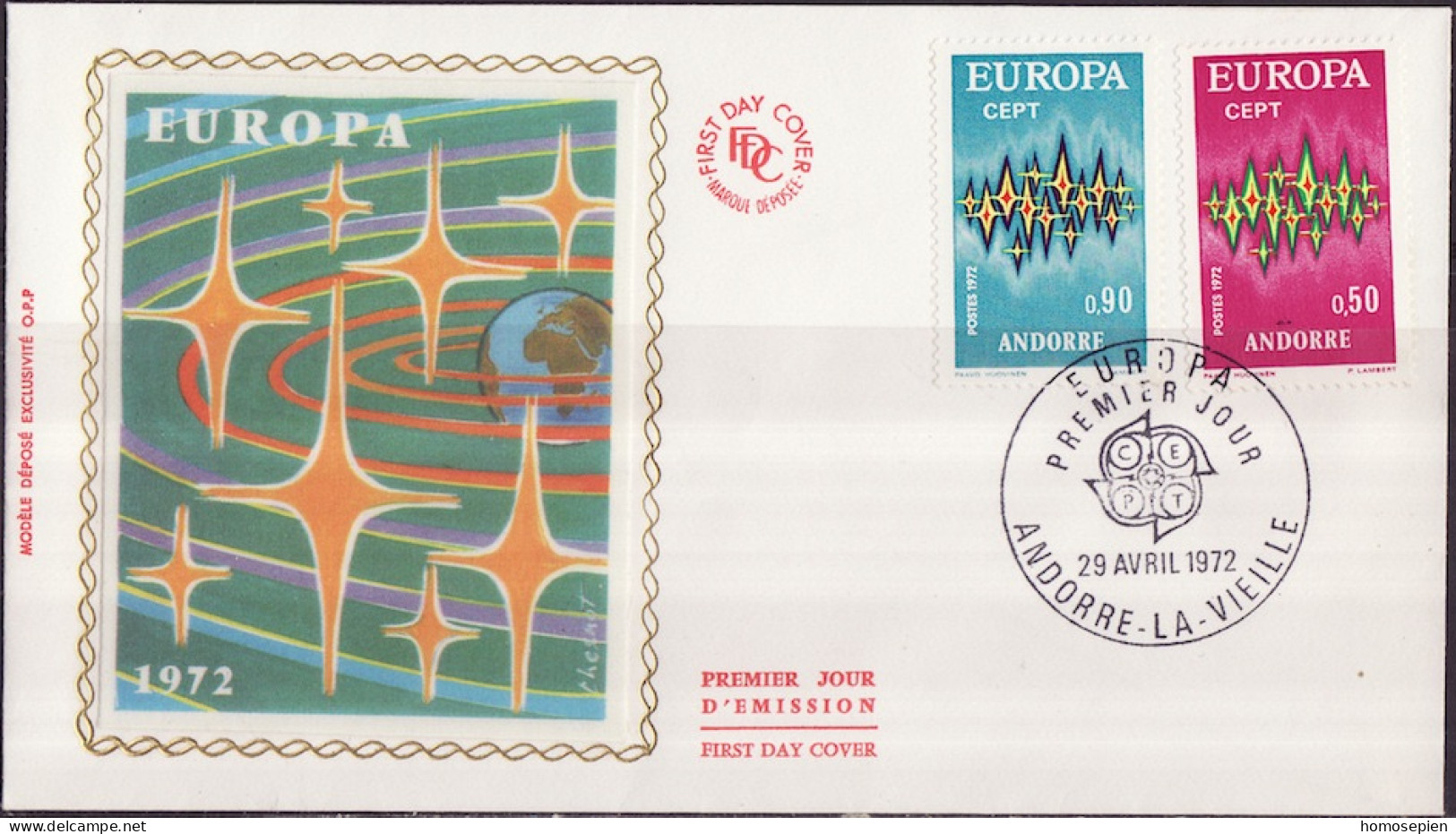 Europa CEPT 1972 Andorre Français - Andorra FDC3 Y&T N°217 à 218 - Michel N°238 à 239 - 1972