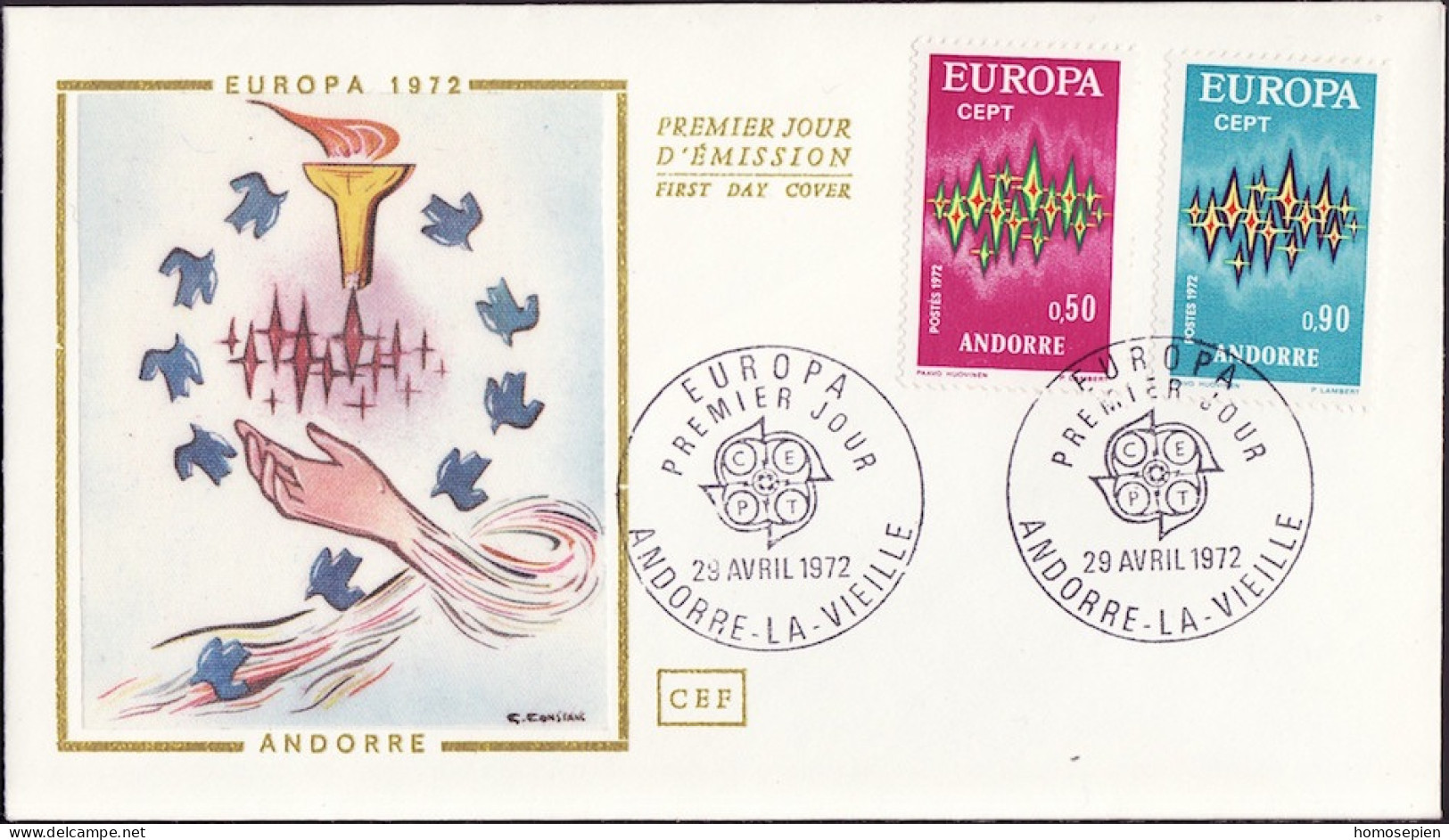 Europa CEPT 1972 Andorre Français - Andorra FDC4 Y&T N°217 à 218 - Michel N°238 à 239 - 1972