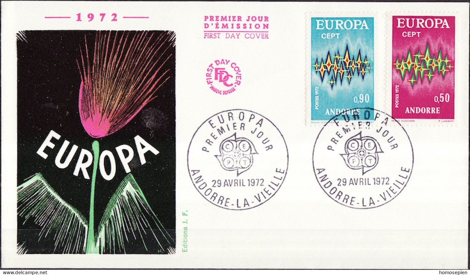 Europa CEPT 1972 Andorre Français - Andorra FDC6 Y&T N°217 à 218 - Michel N°238 à 239 - 1972