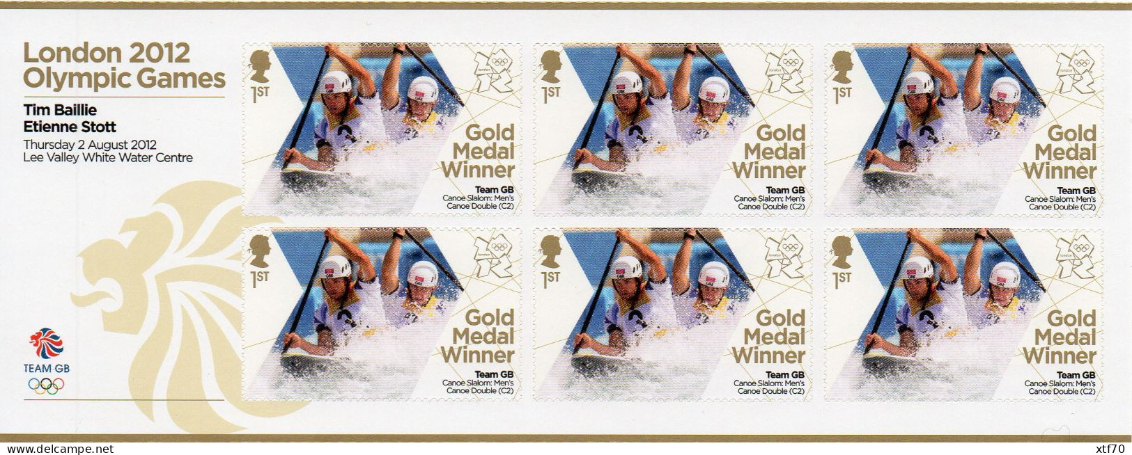 GREAT BRITAIN 2012 Olympic Games Gold Medal Winners: Men's Canoe Double Slalom - Unused Stamps