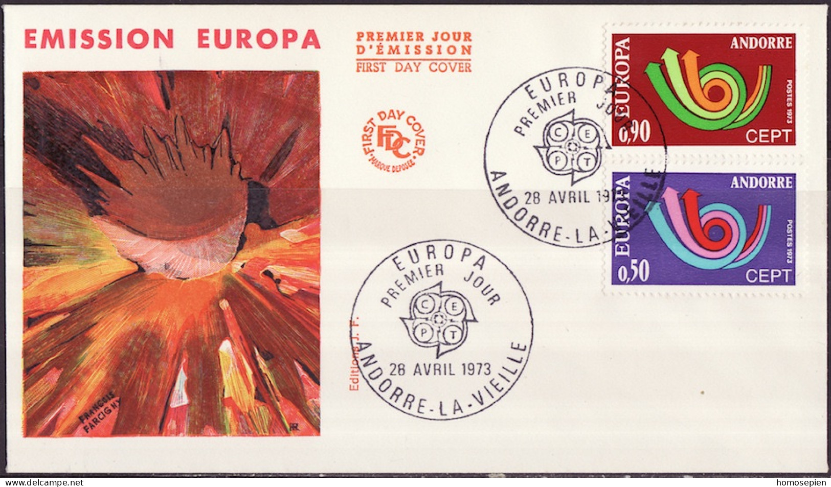 Europa FDC 1973 Andorre Français - Andorra FDC4 Y&T N°226 à 227 - Michel N°247 à 248 - 1973