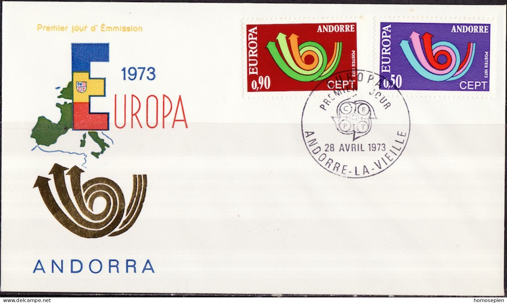 Europa FDC 1973 Andorre Français - Andorra FDC5 Y&T N°226 à 227 - Michel N°247 à 248 - 1973