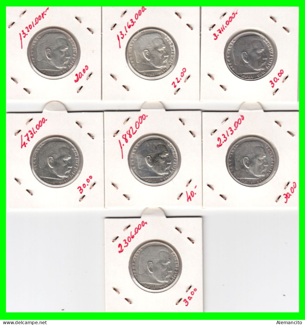 GERMANY - ALEMANIA DEUTFCHES REICH SERIE COMPLETA 7 MONEDAS DE 2.00 REICHSMARK AÑO 1938  MONEDA DE PLATA –ESBALTICA - 2 Reichsmark