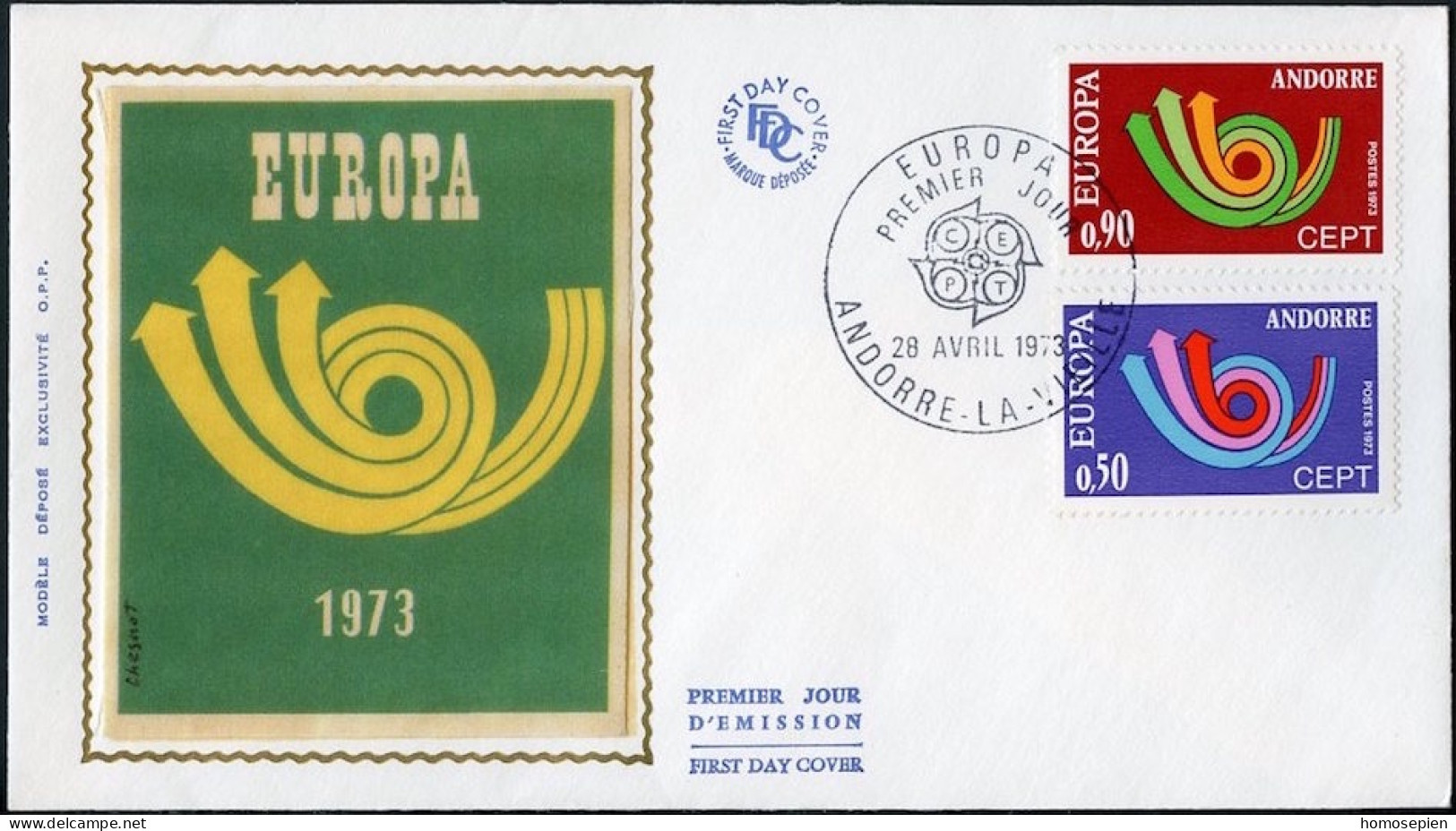 Europa FDC 1973 Andorre Français - Andorra FDC8 Y&T N°226 à 227 - Michel N°247 à 248 - 1973