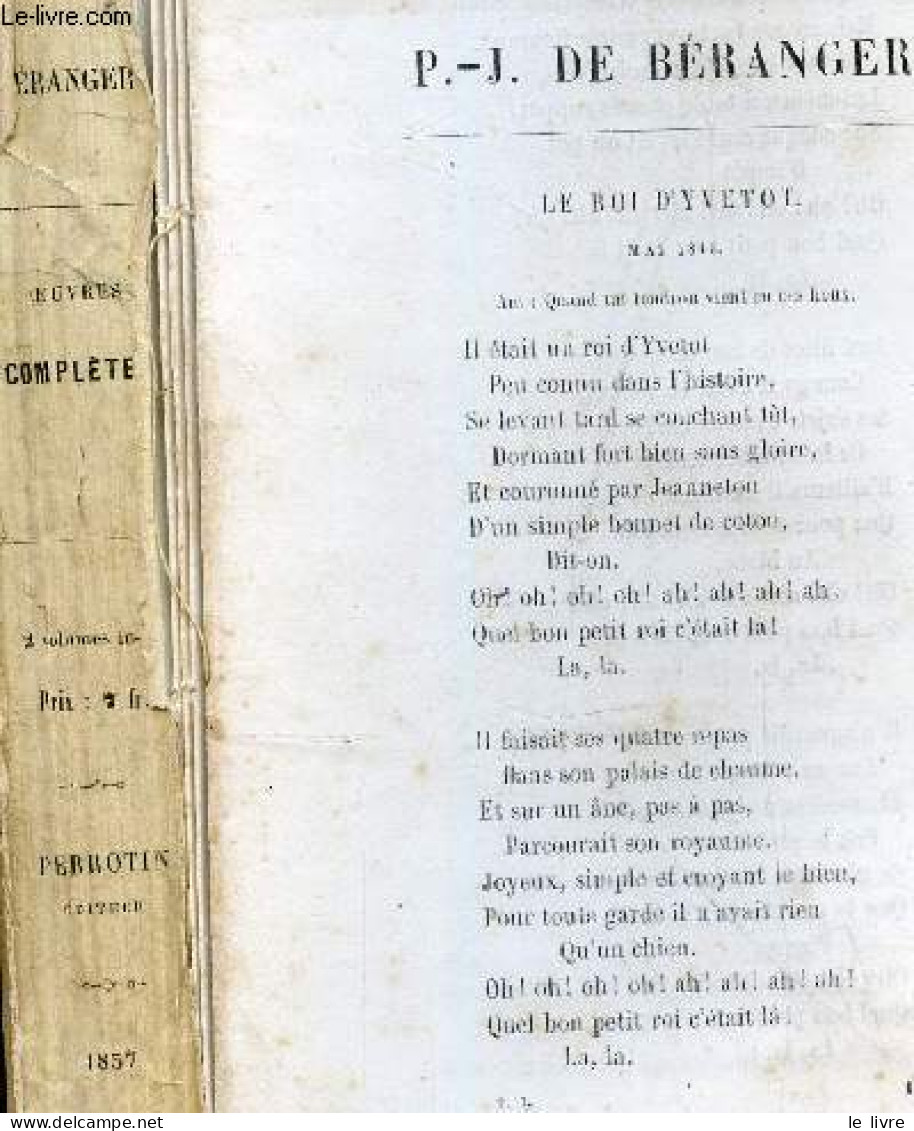 Chansons De P-J De Beranger - Oeuvres Completes, Tome I - DE BERANGER Pierre Jean - 1857 - Music